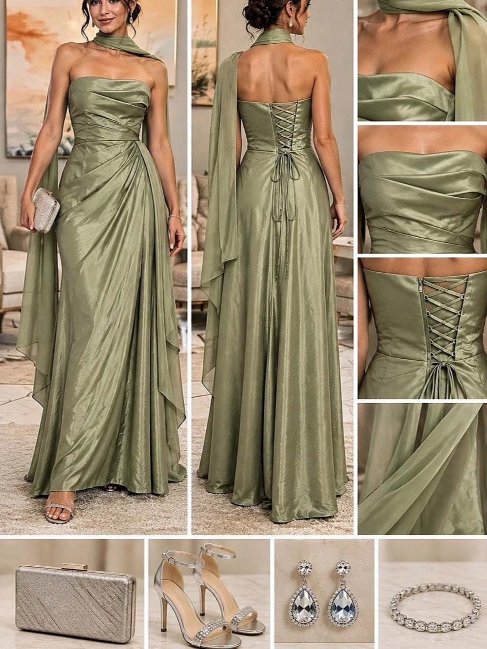 New Trend Satin Maxi Dress in Green Size 0 NWT